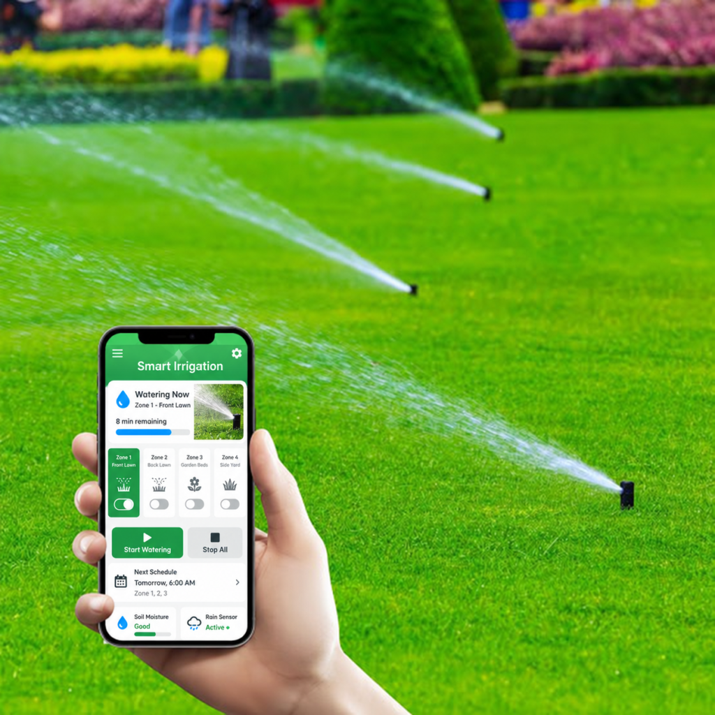 Smart irrigation app controlling lawn sprinklers
